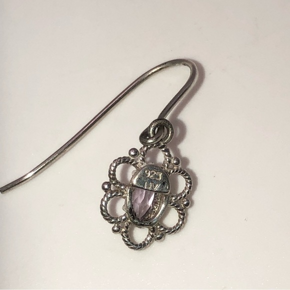 Vtg Sterling Amethyst Marquis Shaped Stone Floral Filigree Style Earrings 1.1” - Picture 4 of 6